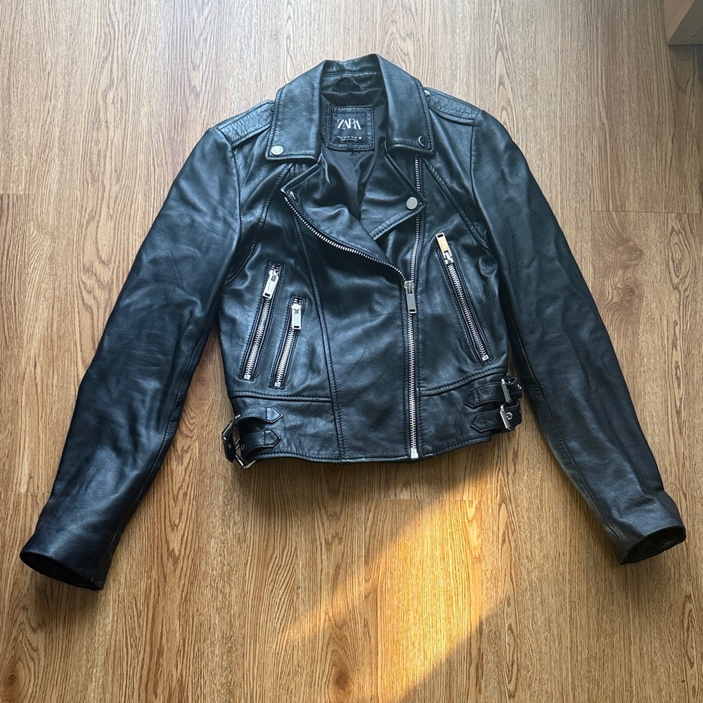 Zara Women's Black Leather Biker Jacket